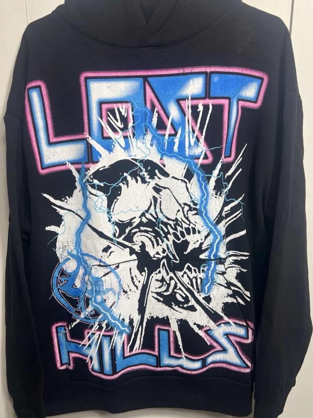 Lost Hills Electric Skull LH20011 Black/Blue Heavy Hoodie Men's Size L NWOT